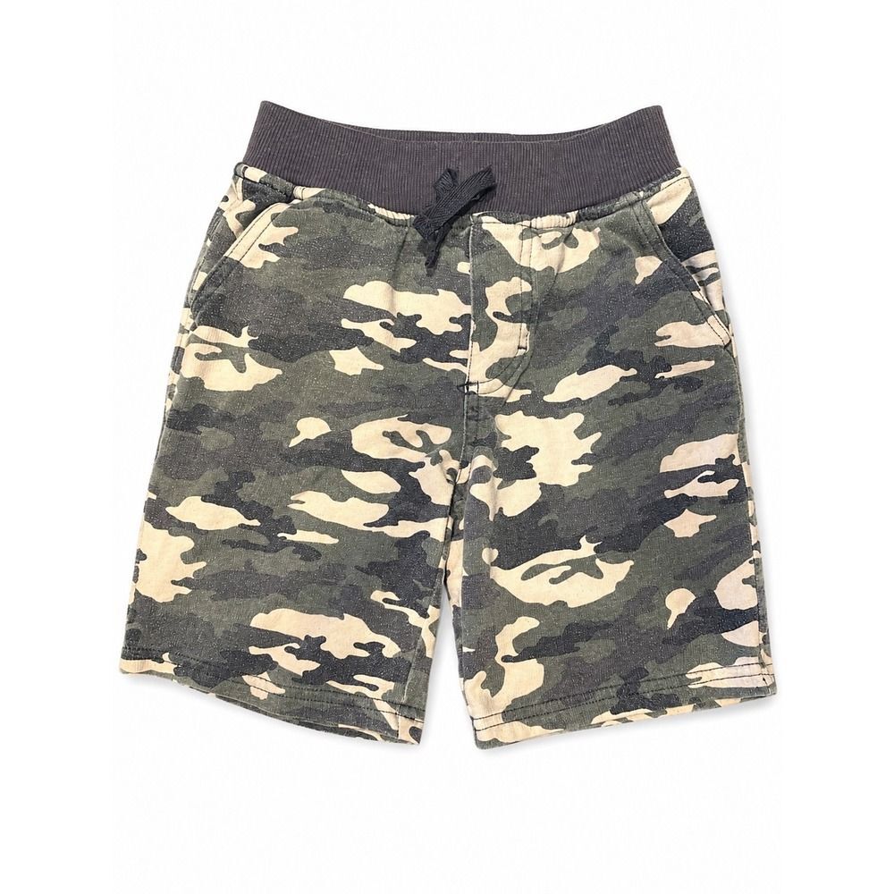 Kids Headquarters Camo Print Sweat Shorts Green Tan Boys Size 5 Elastic Waist